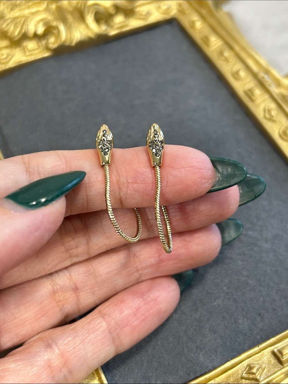 All Saints Gold Pave Snake-Head Drop Earrings